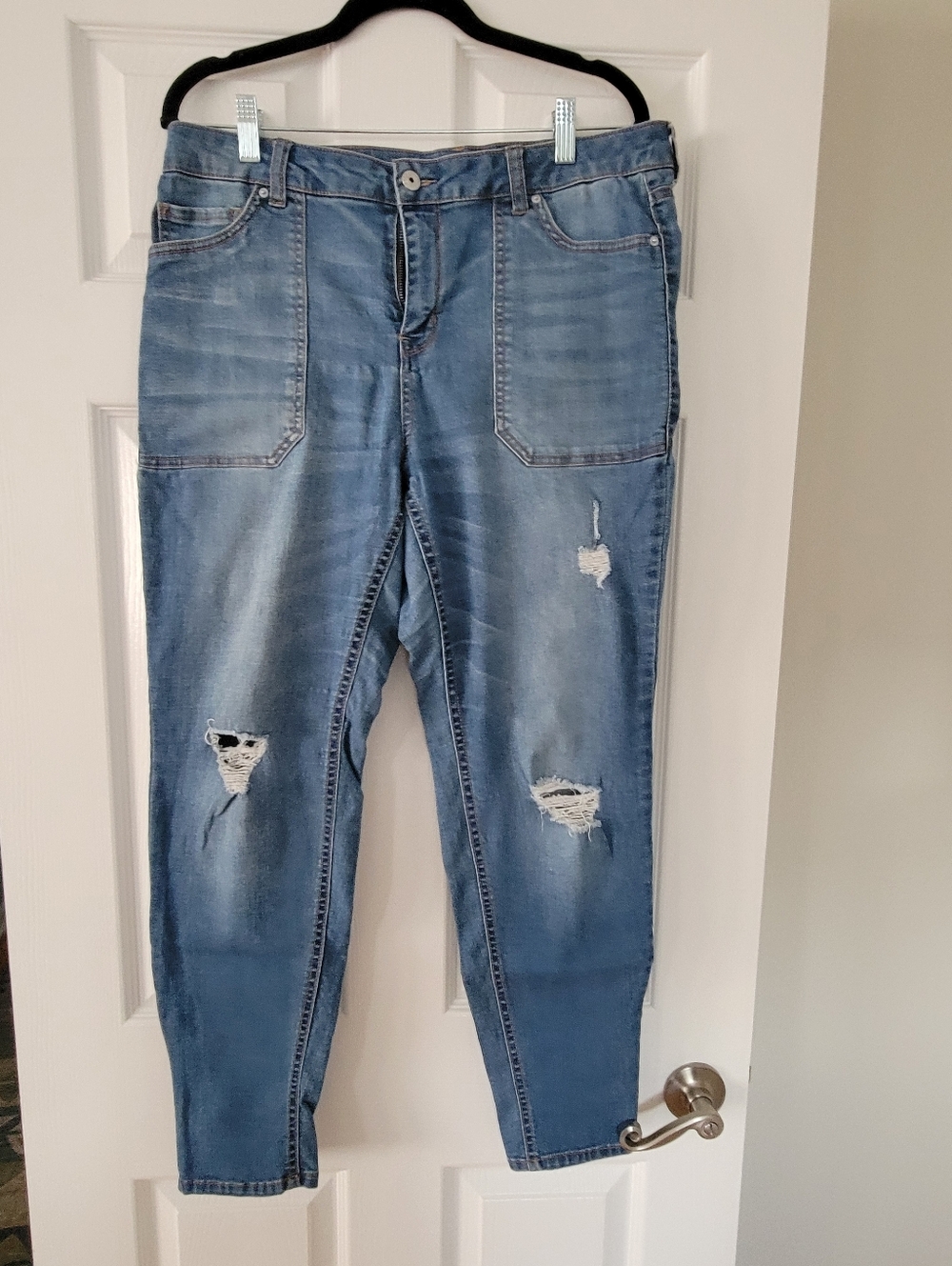 Distressed Women's Vanilla Star Size 14 Blue Denim Jeans - Casual Slim Fit